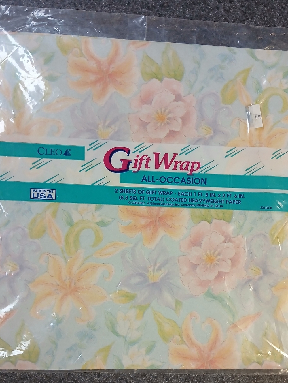 CLEO Pale Pastel Flowers Floral All-Ocassion Gift Wrap/Wrapping Paper VTG 80's